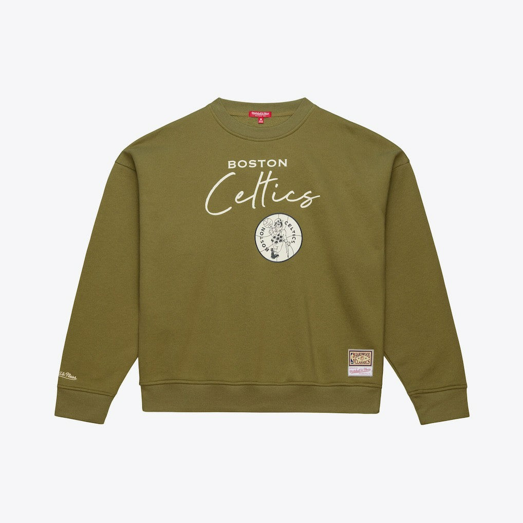 Boston Celtics Women's Lightweight Script Sweatshirt Olive | Mitchell & Ness Near Me
