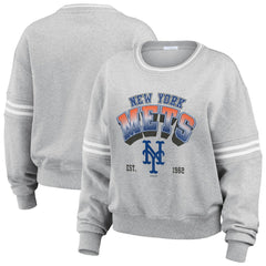 New York Mets WEAR by Erin Andrews Women's Sleeve Stripe Fleece Sweatshirt - Gray - MLB Discount
