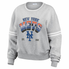 New York Mets WEAR by Erin Andrews Women's Sleeve Stripe Fleece Sweatshirt - Gray - MLB Discount