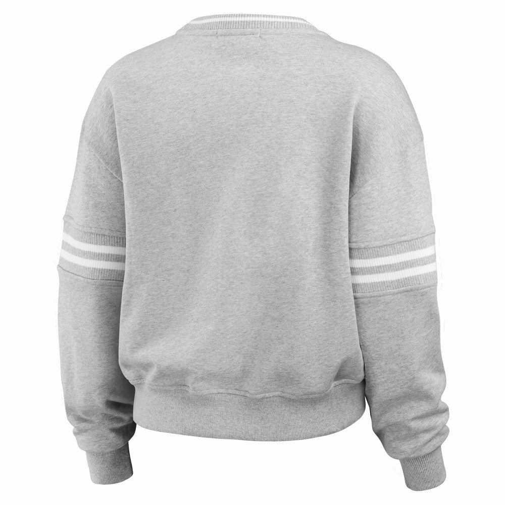 New York Mets WEAR by Erin Andrews Women's Sleeve Stripe Fleece Sweatshirt - Gray - MLB Discount
