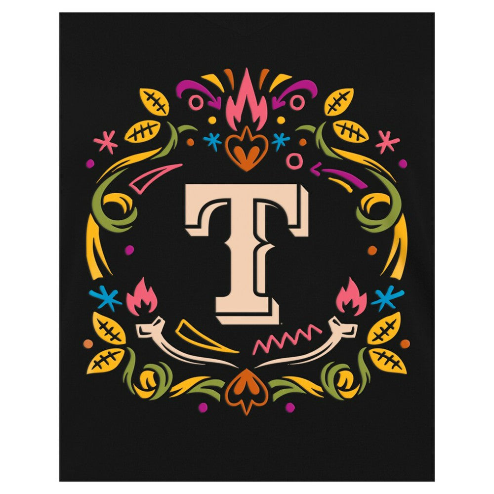 Texas Rangers New Era Women's Día de los Muertos V-Neck T-Shirt - Black - New Era on Sale