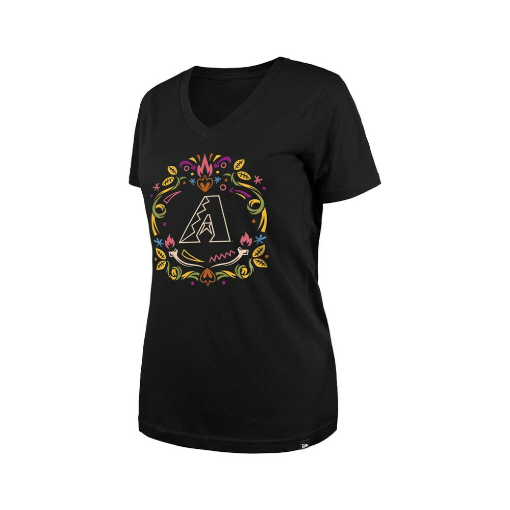 Arizona Diamondbacks New Era Women's Día de los Muertos V-Neck T-Shirt - Black - New Era Lifestyle