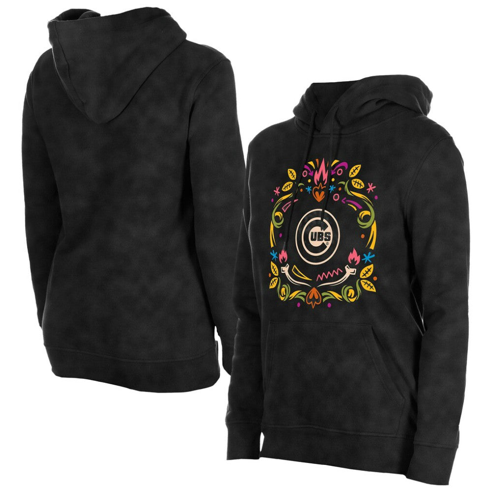 Chicago Cubs New Era Women's Día de Muertos Mineral Wash Hoodie Sweatshirt - Black - New Era Lifestyle