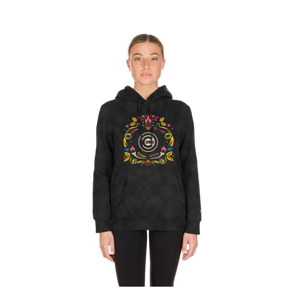 Chicago Cubs New Era Women's Día de Muertos Mineral Wash Hoodie Sweatshirt - Black - New Era Lifestyle