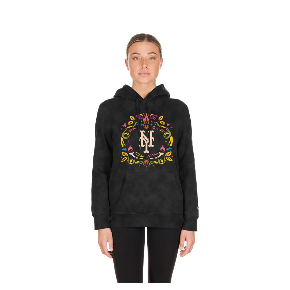New York Mets New Era Women's Día de Muertos Mineral Wash Hoodie Sweatshirt - Black - New Era Sale