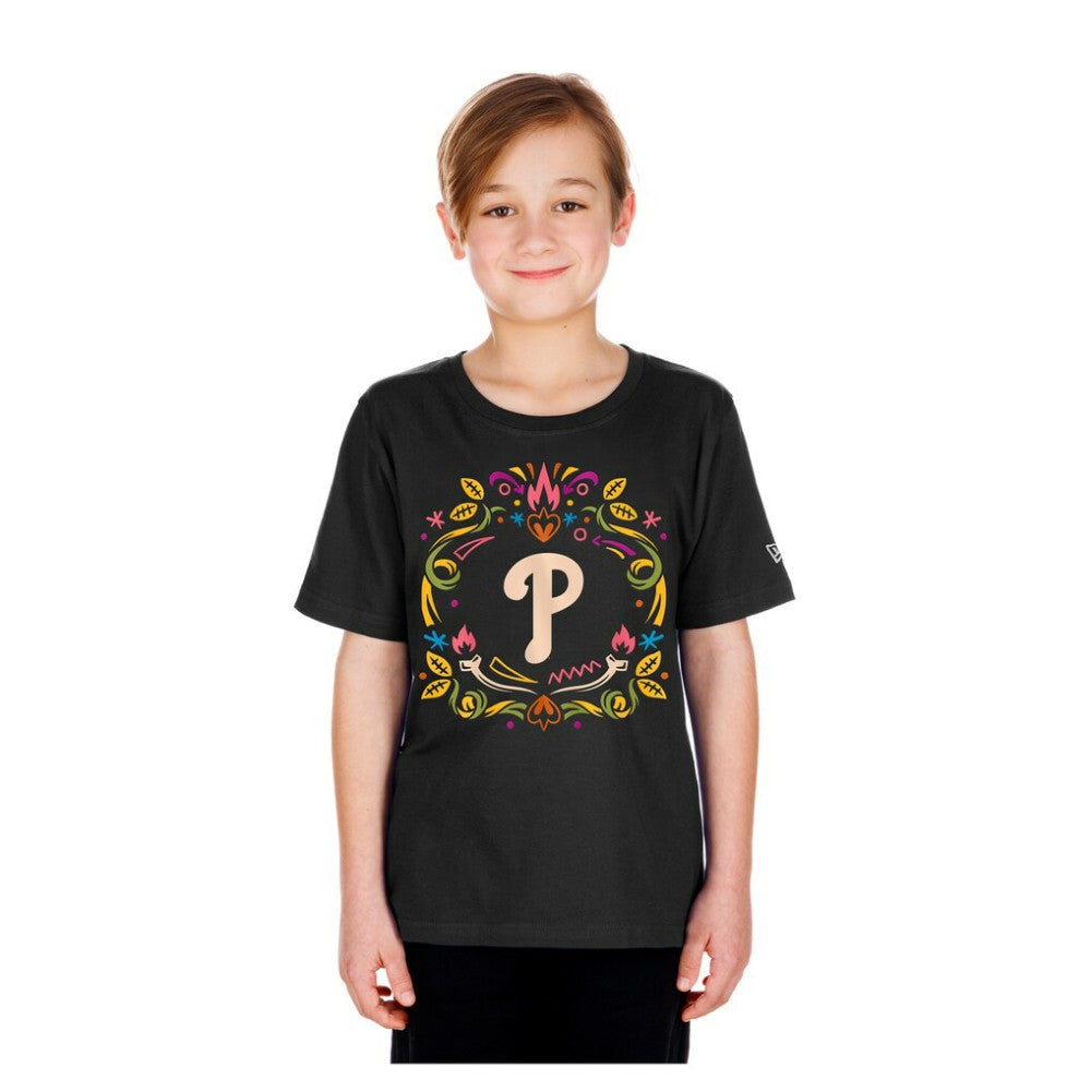 Philadelphia Phillies New Era Youth Día de los Muertos T-Shirt - Black - New Era Discount