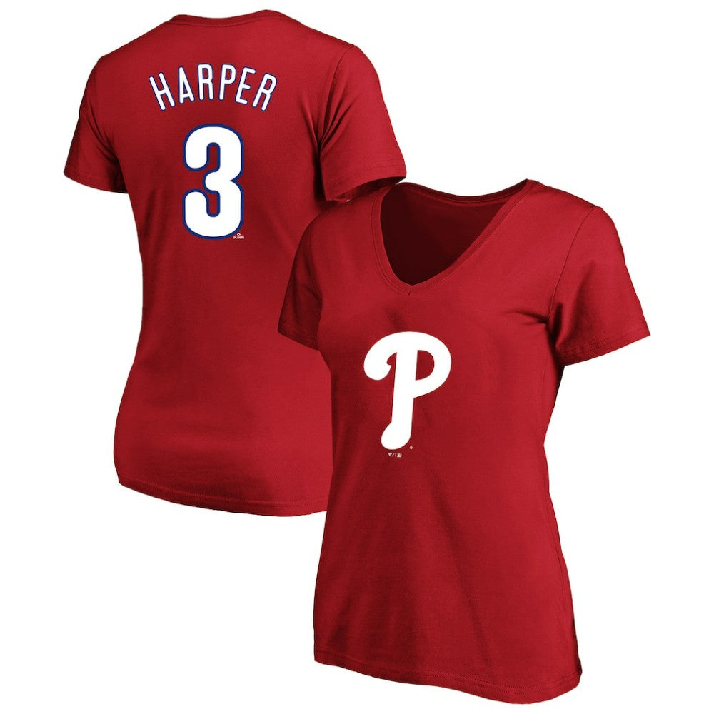 Bryce Harper Philadelphia Phillies Profile Women's Plus Size Name & Number V-Neck T-Shirt - Red - MLB Lifestyle