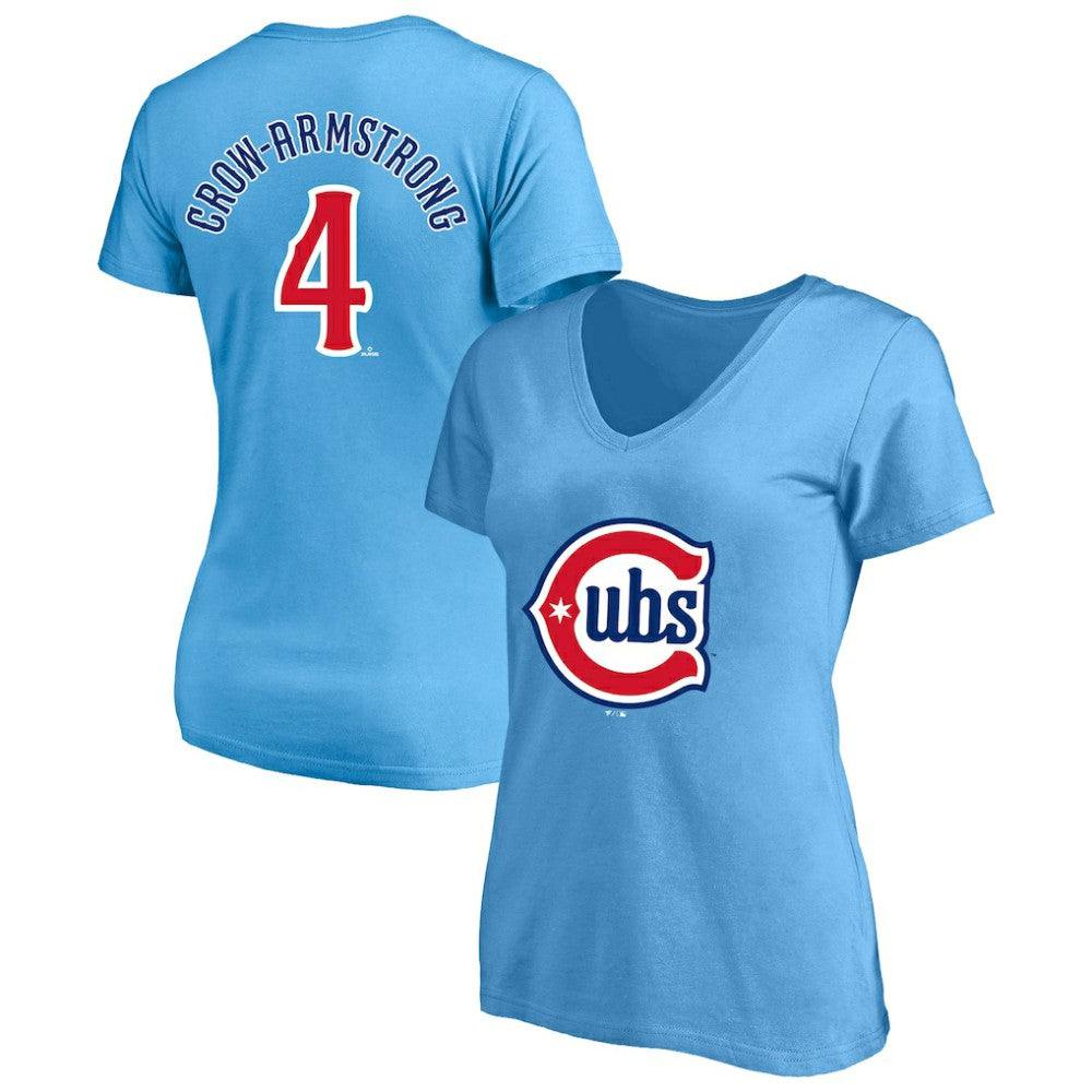 Pete Crow-Armstrong Chicago Cubs Profile Women's Plus Size Name & Number V-Neck T-Shirt - Light Blue - MLB on Sale