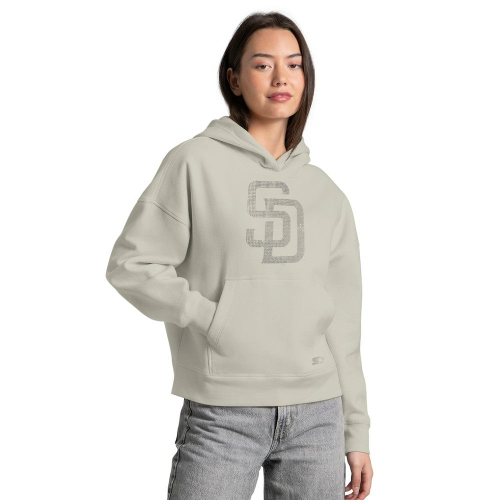 San Diego Padres Starter Women's Fleece Rhinestone Hoodie - Khaki - MLB Discount
