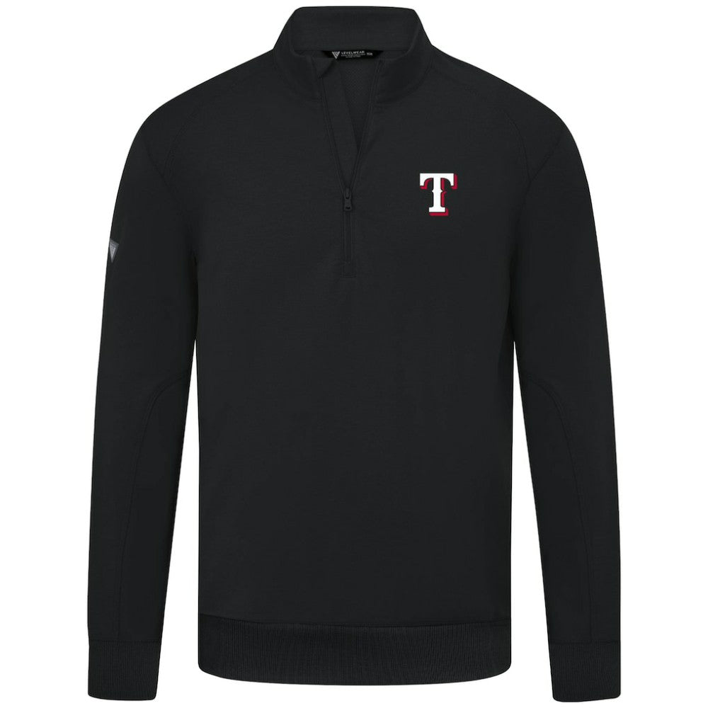 Texas Rangers Levelwear Upright Insignia Tri-Blend Quarter-Zip Pullover - Black - MLB Lifestyle