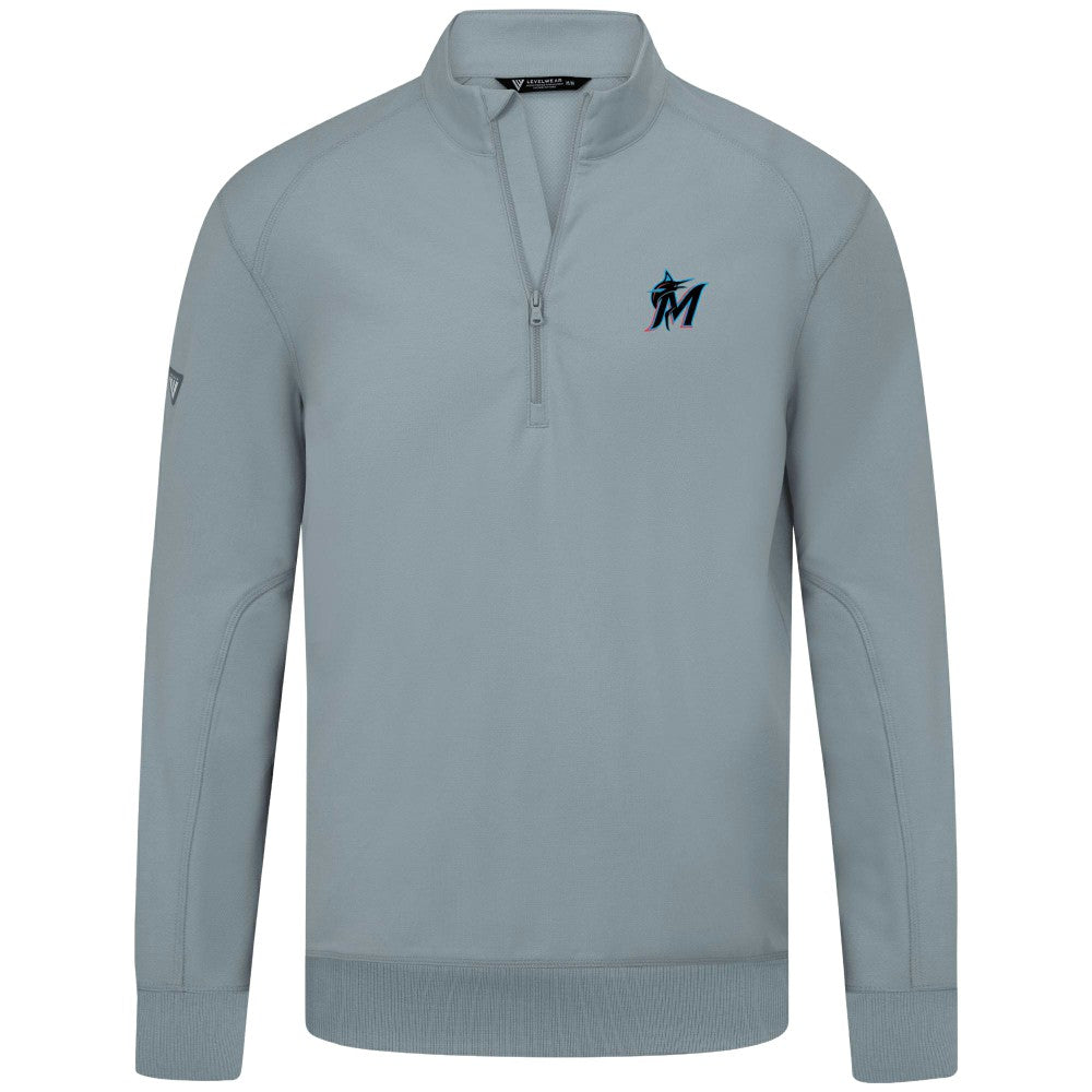 Miami Marlins Levelwear Upright Insignia Tri-Blend Quarter-Zip Pullover - Gray - MLB on Sale