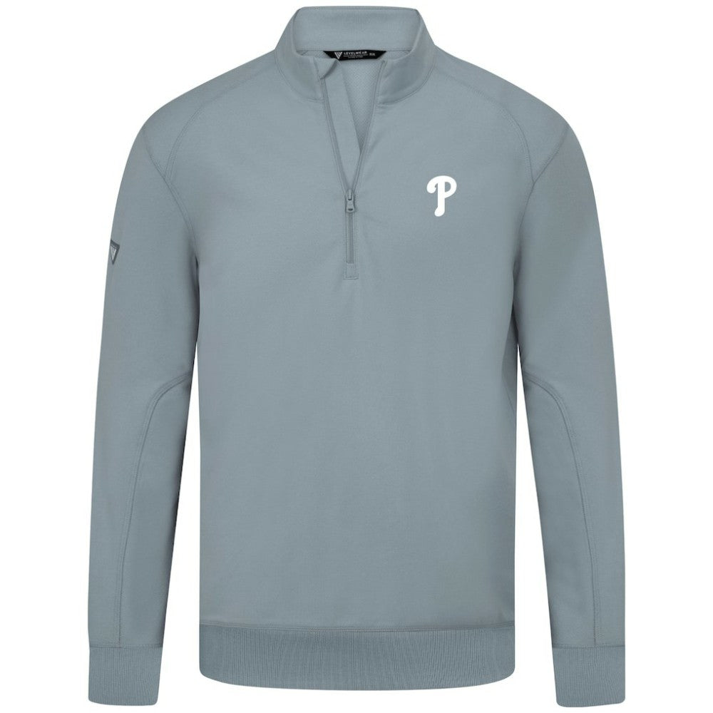 Philadelphia Phillies Levelwear Upright Insignia Tri-Blend Quarter-Zip Pullover - Gray - MLB Discount