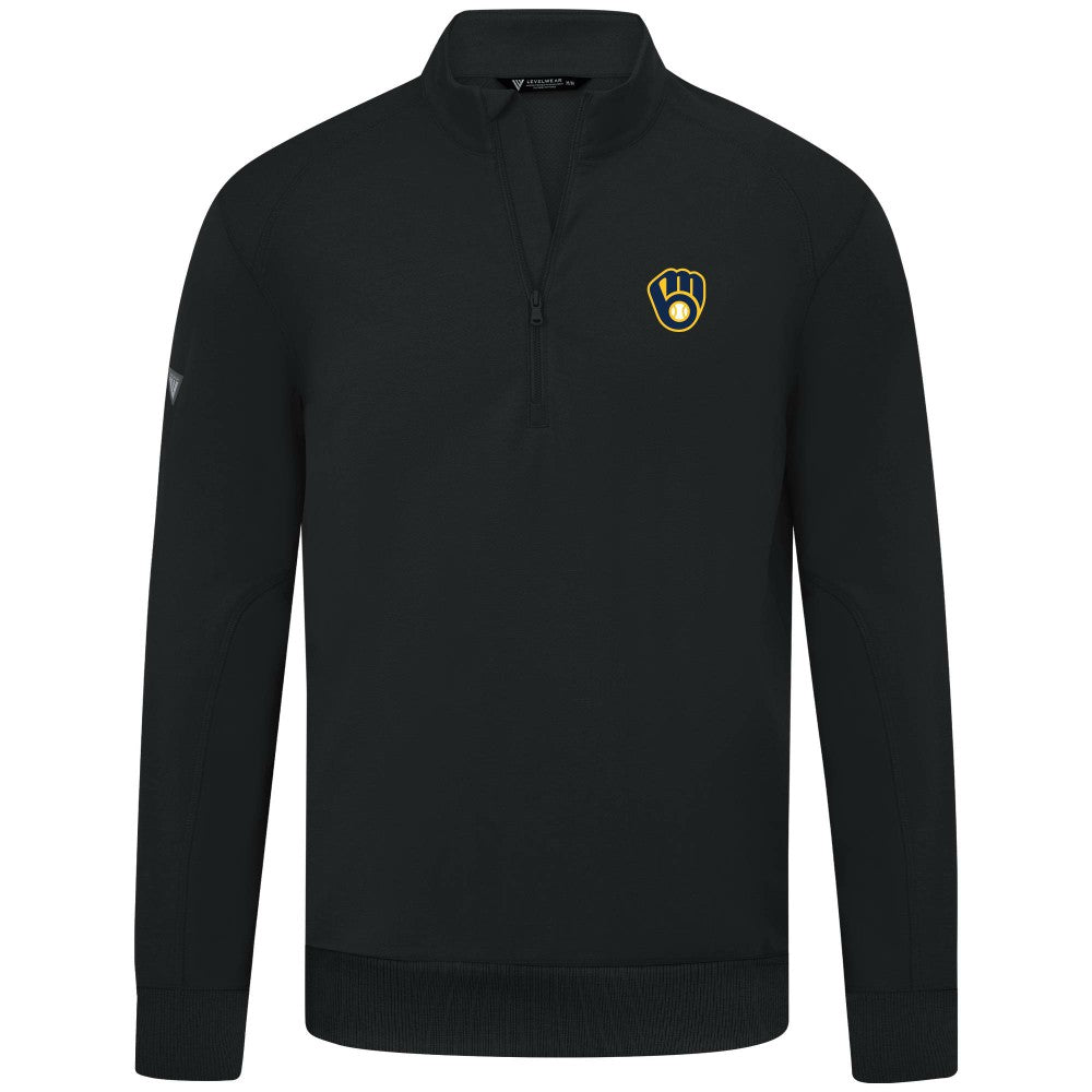 Milwaukee Brewers Levelwear Upright Insignia Tri-Blend Quarter-Zip Pullover - Black - MLB on Sale