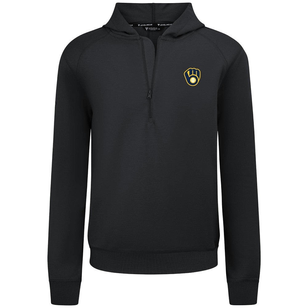 Milwaukee Brewers Levelwear Technic Insignia Quarter-Zip Hoodie - Black - MLB Discount