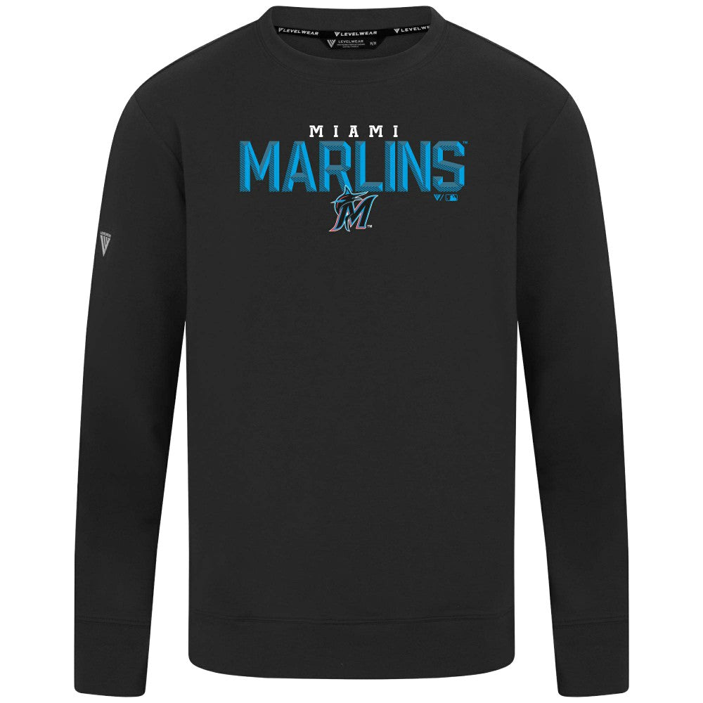 Miami Marlins Levelwear Mandate Carve Tri-Blend Sweatshirt - Black - MLB Discount