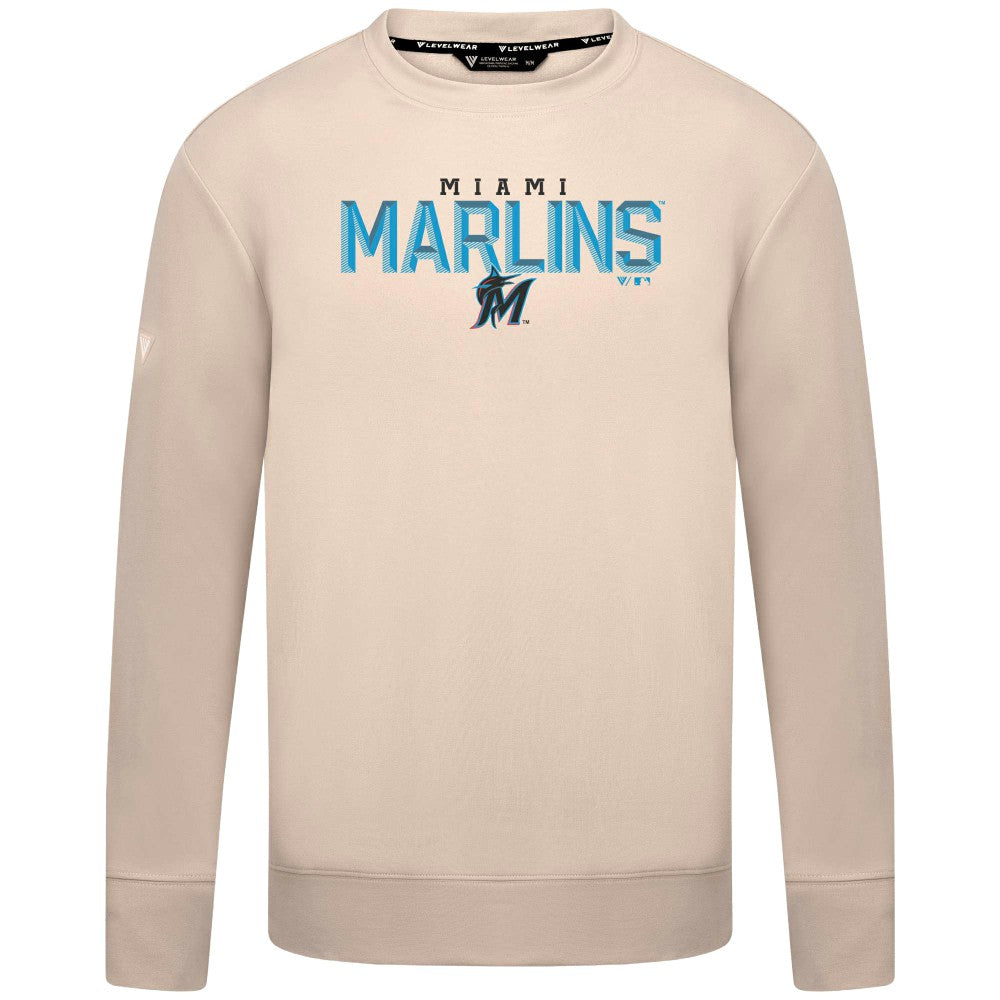 Miami Marlins Levelwear Mandate Carve Tri-Blend Sweatshirt - Khaki - MLB on Sale