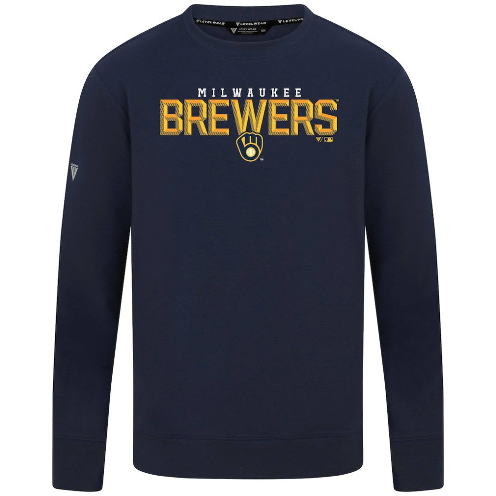 Milwaukee Brewers Levelwear Mandate Carve Tri-Blend Sweatshirt - Navy - MLB on Sale