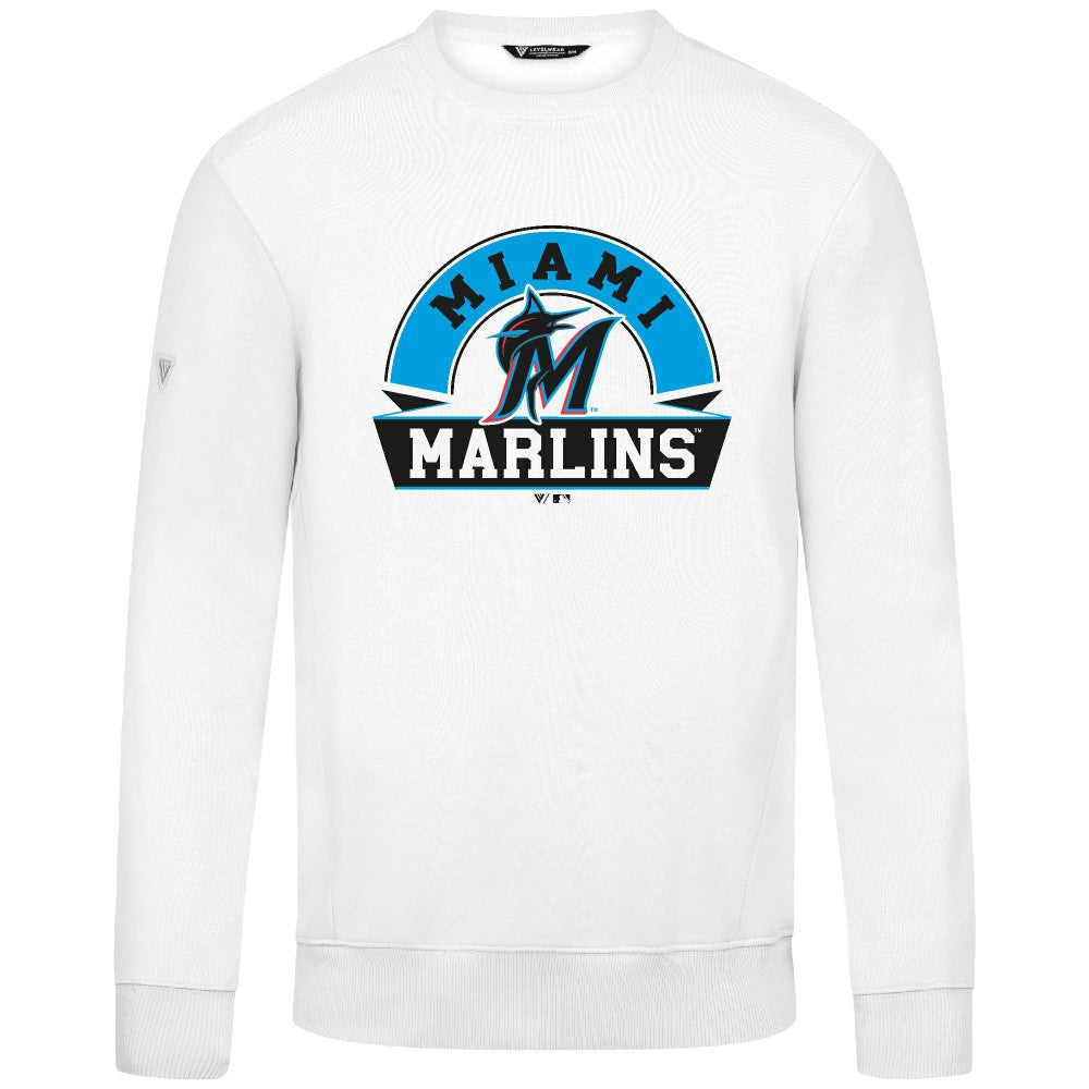 Miami Marlins Levelwear Zane Banner Arch Sweatshirt - White - MLB Lifestyle