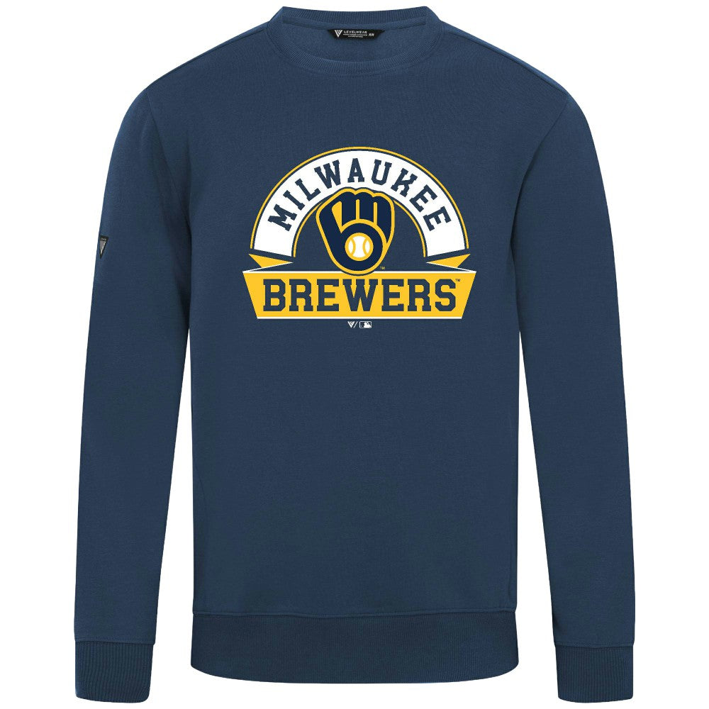 Milwaukee Brewers Levelwear Zane Banner Arch Sweatshirt - Navy - MLB Online
