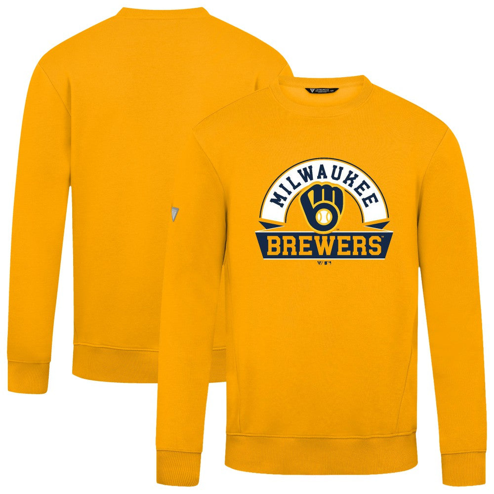 Milwaukee Brewers Levelwear Zane Banner Arch Sweatshirt - Gold - MLB Discount