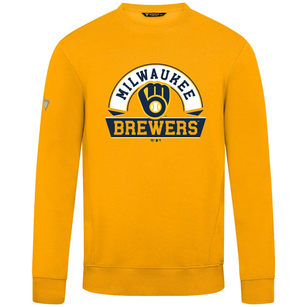 Milwaukee Brewers Levelwear Zane Banner Arch Sweatshirt - Gold - MLB Discount