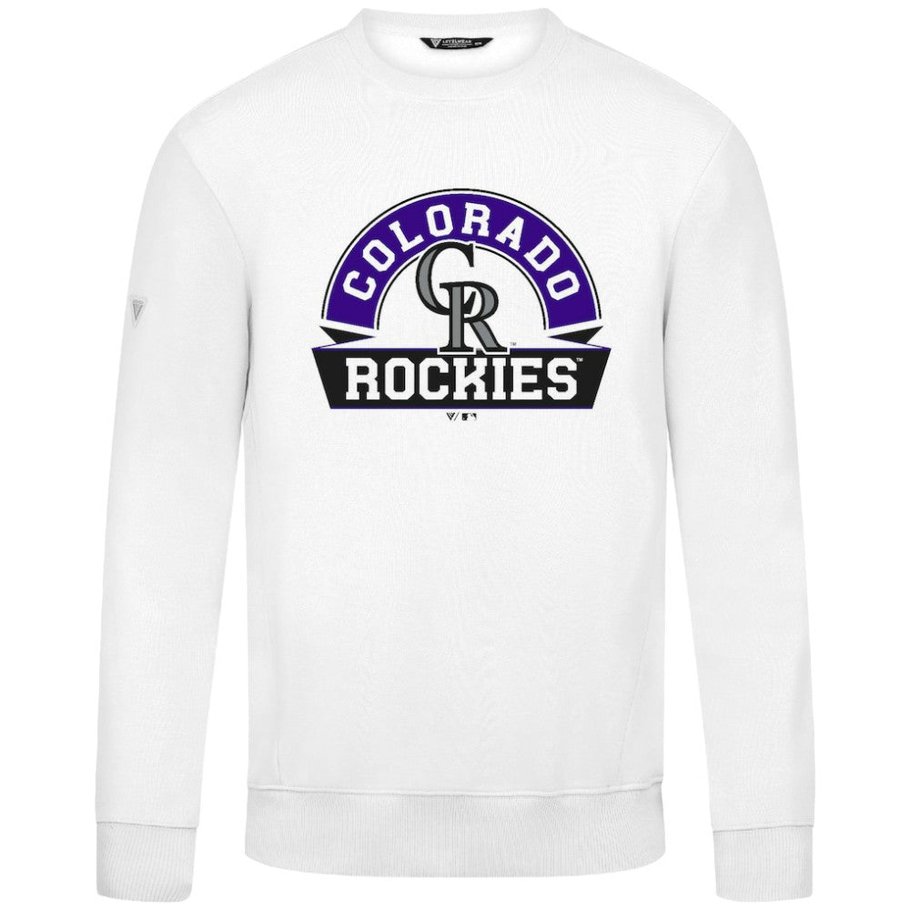 Colorado Rockies Levelwear Zane Banner Arch Sweatshirt - White - MLB Lifestyle
