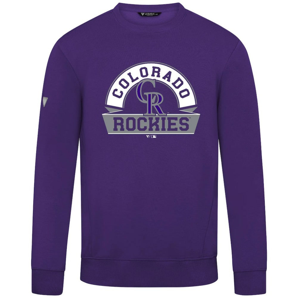 Colorado Rockies Levelwear Zane Banner Arch Sweatshirt - Purple - MLB Discount