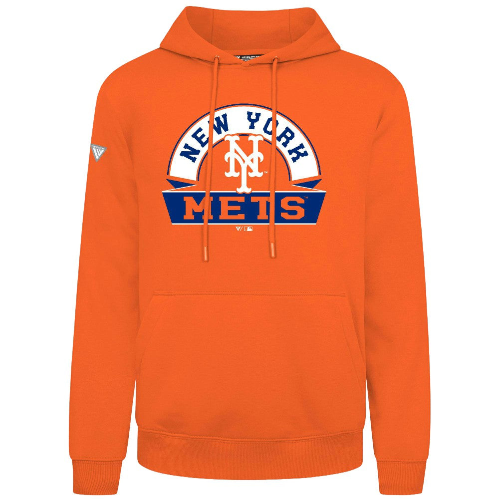 New York Mets Levelwear Podium Banner Arch Hoodie - Orange - MLB Lifestyle
