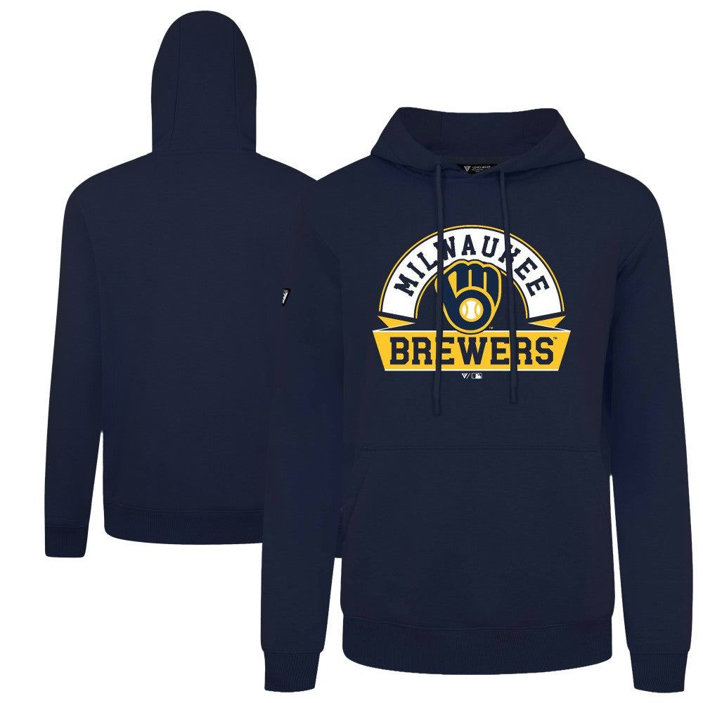 Milwaukee Brewers Levelwear Podium Banner Arch Hoodie - Navy - MLB Lifestyle