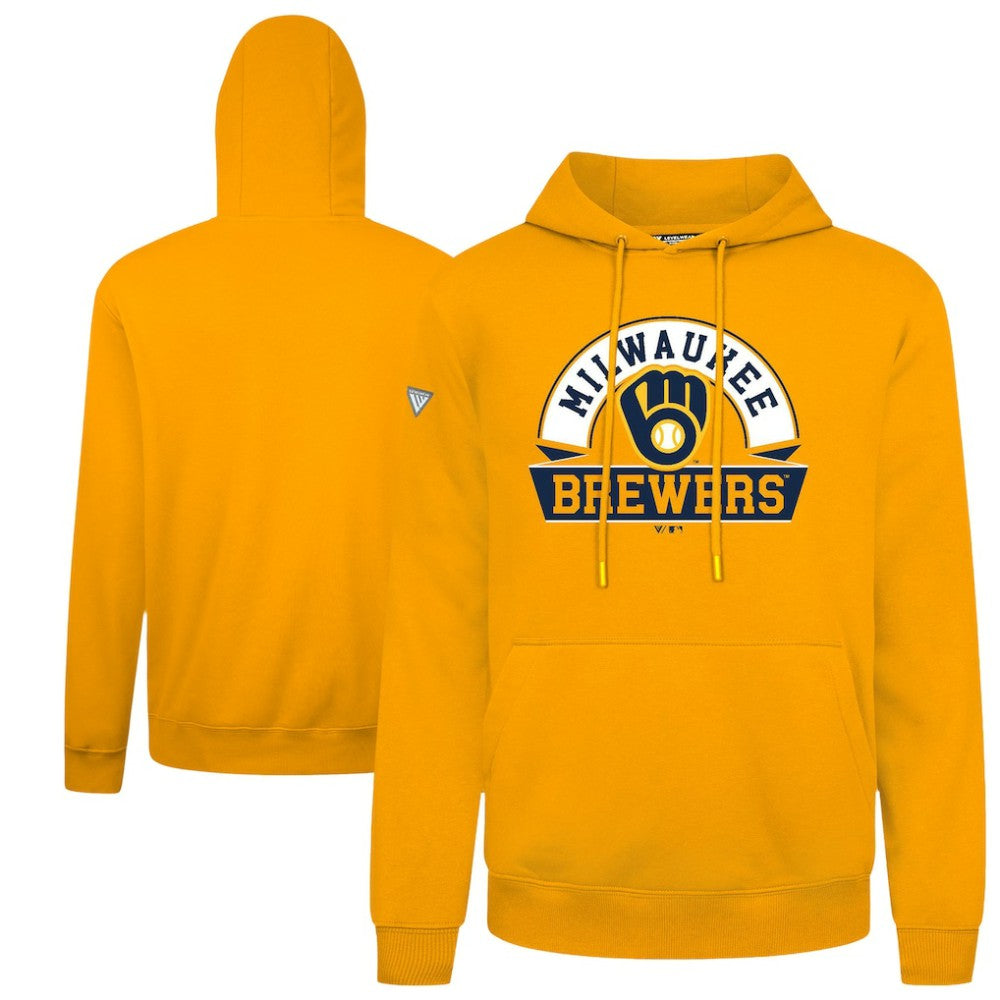 Milwaukee Brewers Levelwear Podium Banner Arch Hoodie - Gold - MLB Discount