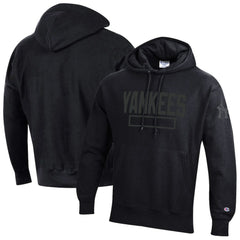 New York Yankees Champion Tonal Reverse Weave Fleece Hoodie - Black - MLB Online