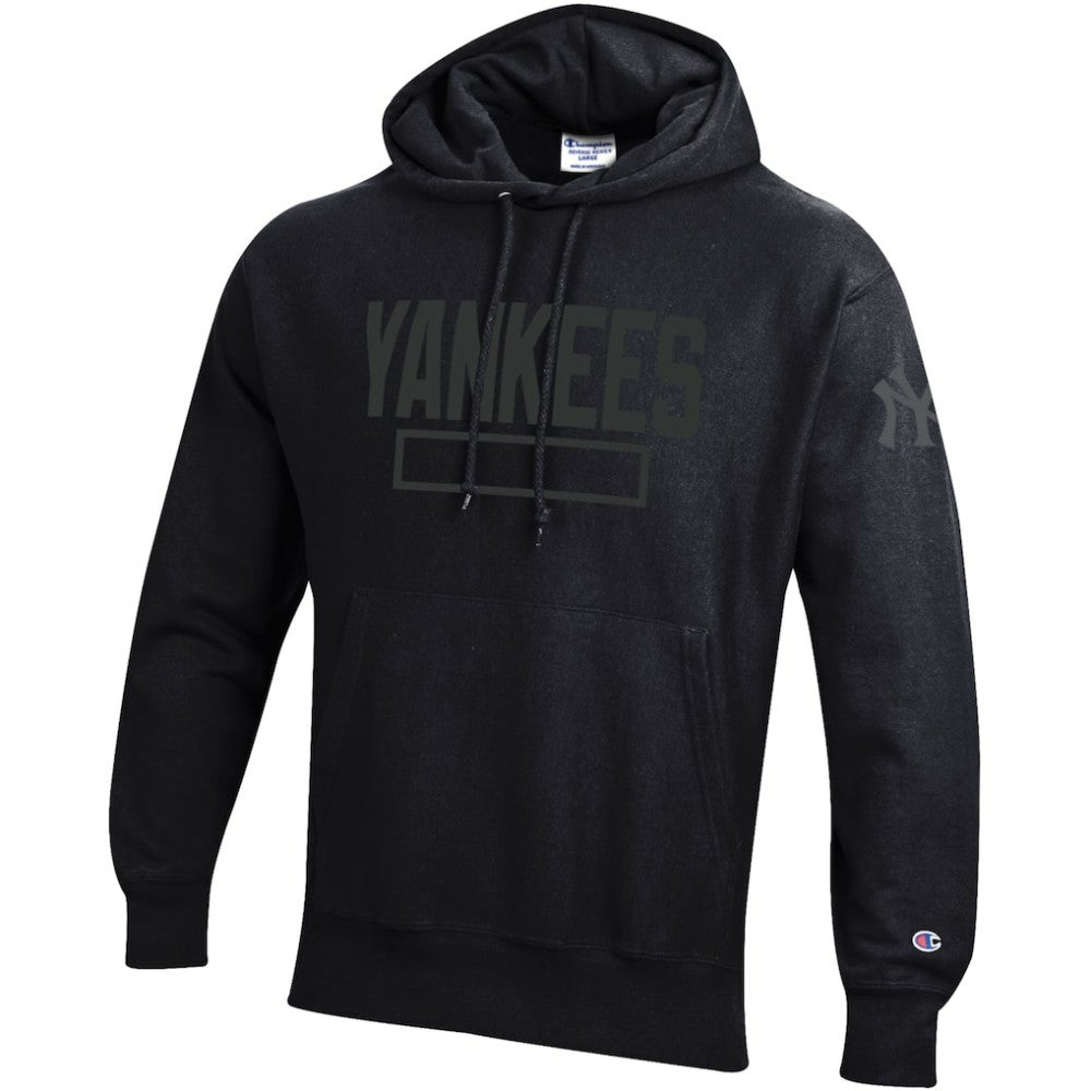New York Yankees Champion Tonal Reverse Weave Fleece Hoodie - Black - MLB Online