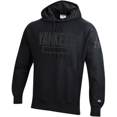 New York Yankees Champion Tonal Reverse Weave Fleece Hoodie - Black - MLB Online