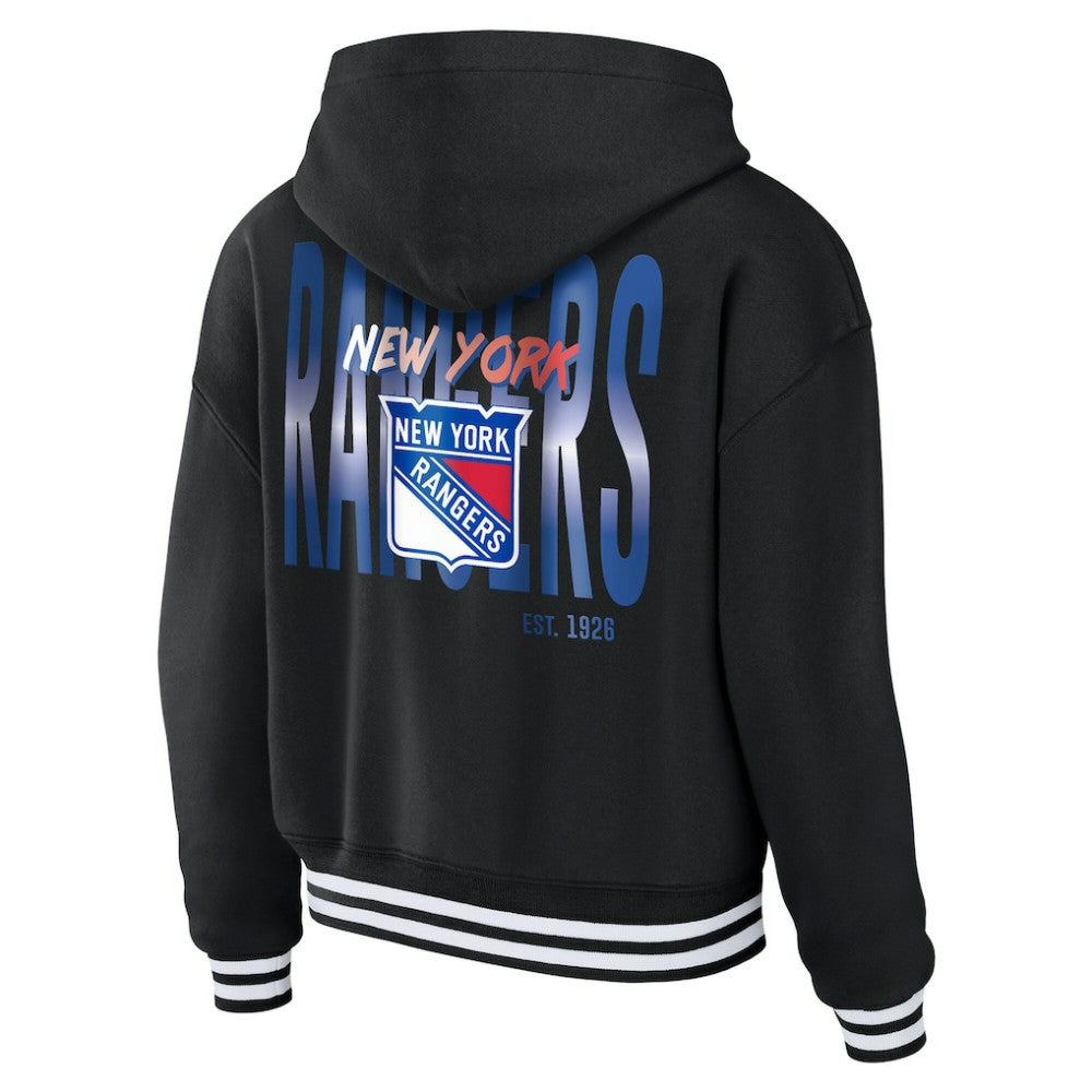 New York Rangers WEAR by Erin Andrews Women's Cropped Lace-Up Hoodie - Black - NHL 203391591