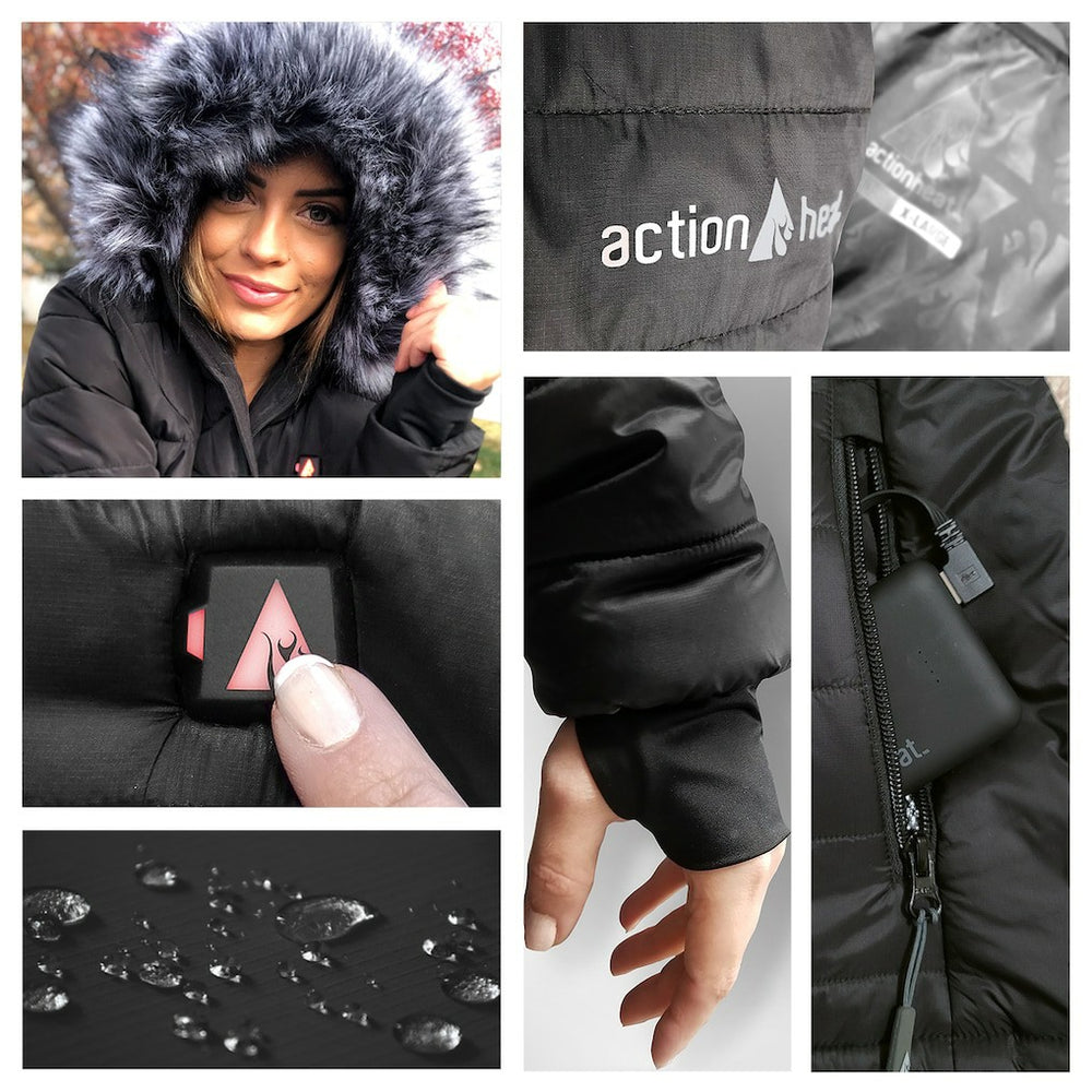 Cleveland Browns ActionHeat Women's 5V Battery Heated Long Puffer Full-Zip Hoodie Jacket Black