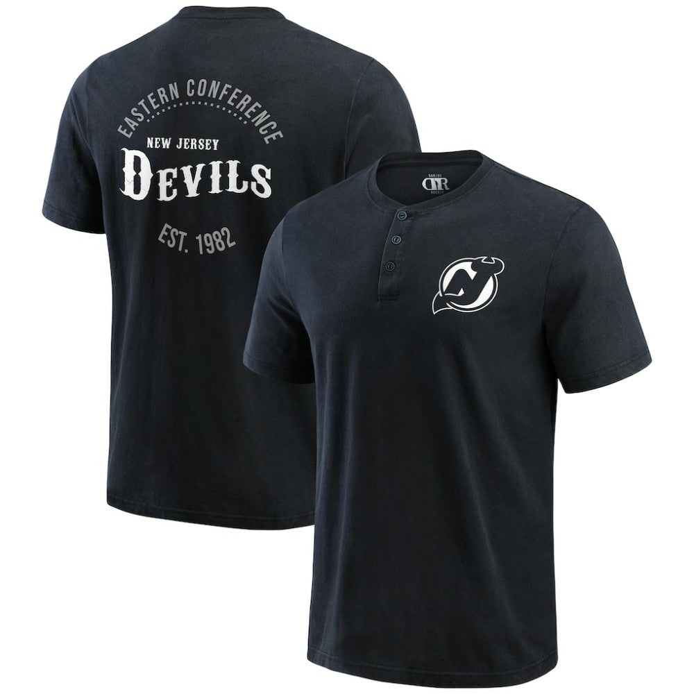 New Jersey Devils Darius Rucker Collection by Fanatics Fanatics Fest Washed Henley T-Shirt - Black - NHL 203392661