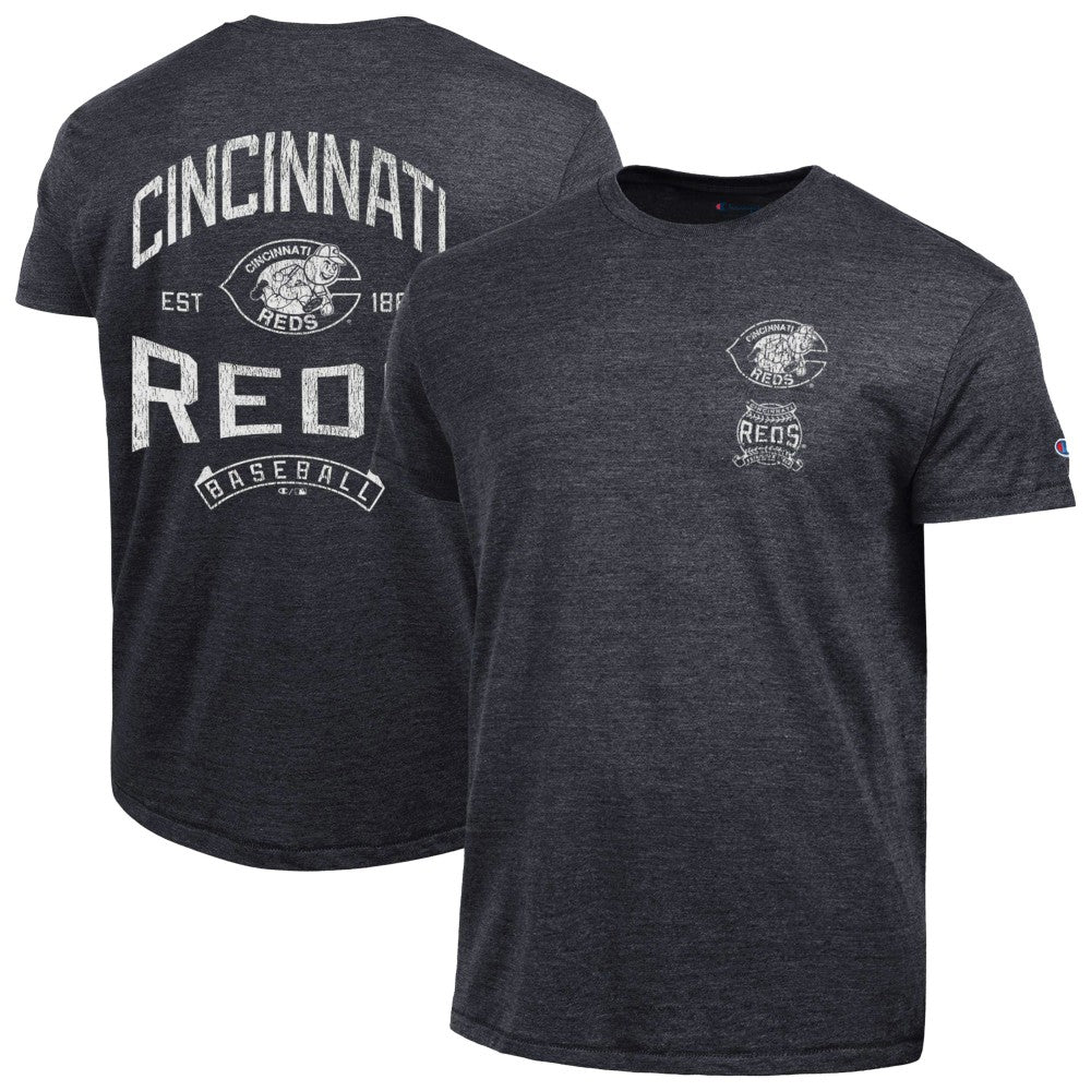 Cincinnati Reds Champion Vintage 3-Hit Tri-Blend T-Shirt - Black - MLB Discount