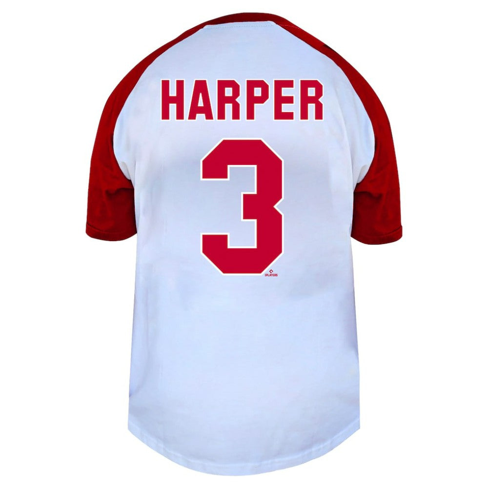 Bryce Harper Philadelphia Phillies Profile Women's Plus Size Name & Number Raglan Henley T-Shirt - White - MLB on Sale