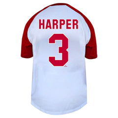 Bryce Harper Philadelphia Phillies Profile Women's Plus Size Name & Number Raglan Henley T-Shirt - White - MLB on Sale