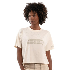 Seattle Seahawks Starter Women's Rhinestone Sprinkle Boxy Cropped T-Shirt Cream