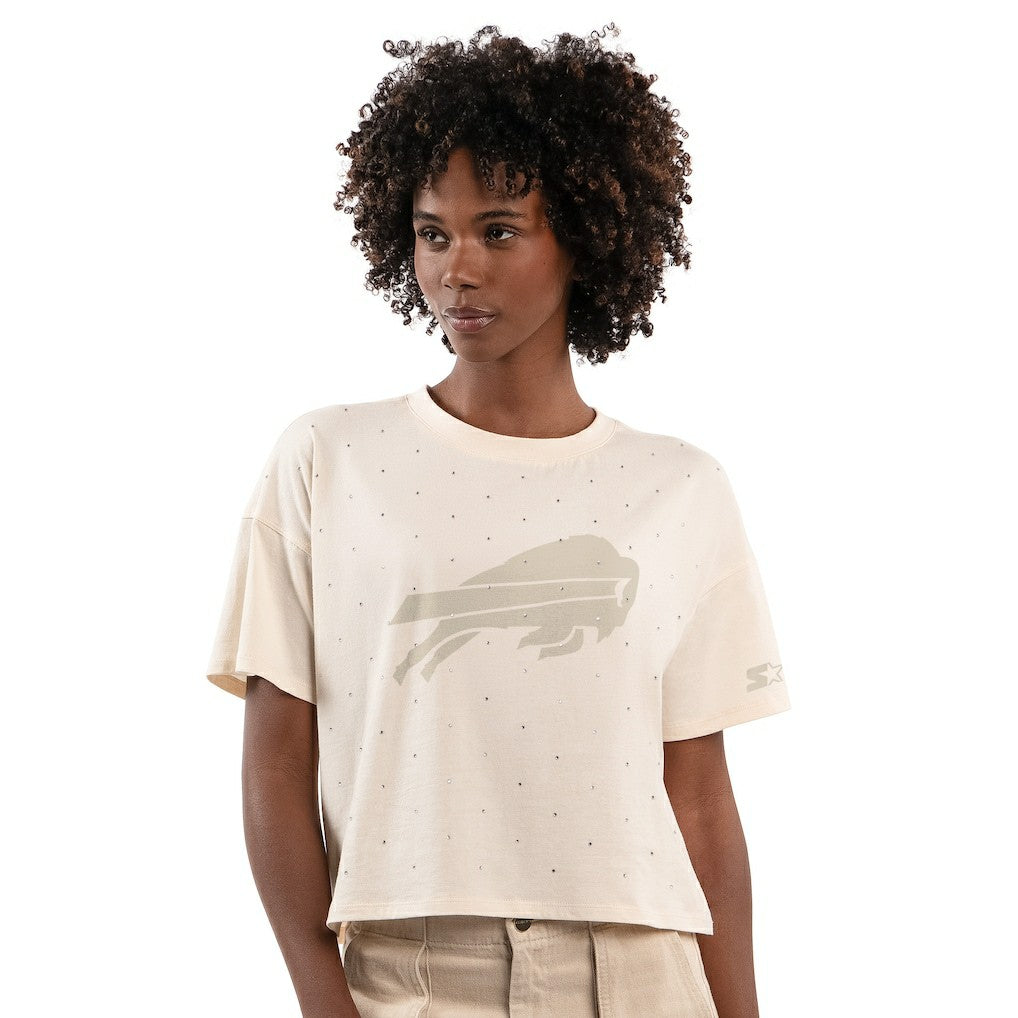 Buffalo Bills Starter Women's Rhinestone Sprinkle Boxy Cropped T-Shirt Cream