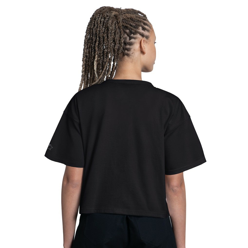 Carolina Panthers Starter Women's Rhinestone Sprinkle Boxy Cropped T-Shirt Black