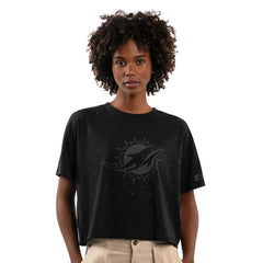 Miami Dolphins Starter Women's Rhinestone Sprinkle Boxy Cropped T-Shirt Black