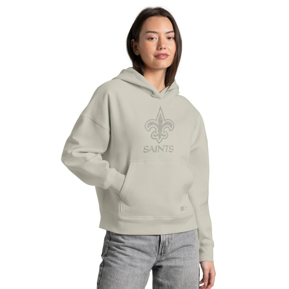 New Orleans Saints Starter Women's Rhinestone Relaxed Hoodie Khaki