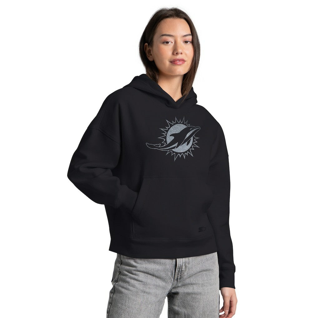 Miami Dolphins Starter Women's Rhinestone Relaxed Hoodie Black