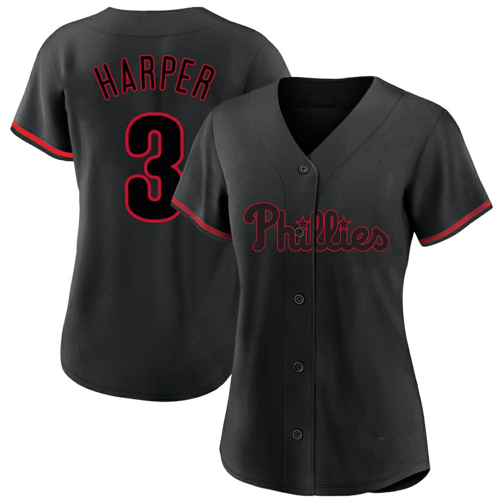 Bryce Harper Philadelphia Phillies Profile Women's Plus Size Player Name & Number Fashion Jersey - Black - MLB Lifestyle