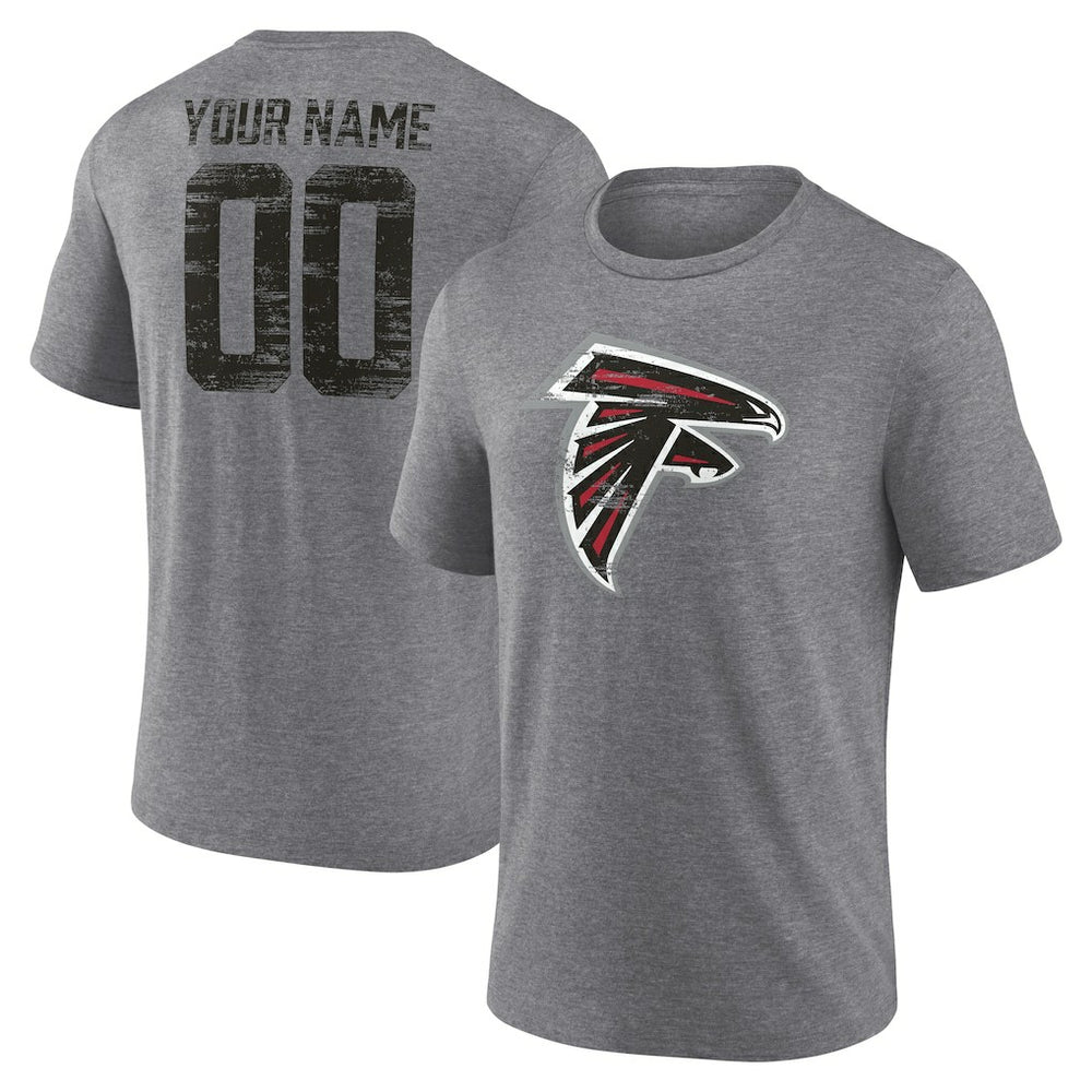 Atlanta Falcons Heritage Custom Name & Number Tri-Blend T-Shirt Gray