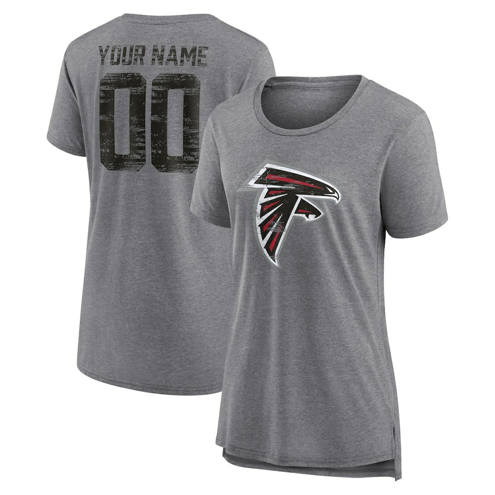 Atlanta Falcons Women's Heritage Custom Name & Number Tri-Blend T-Shirt Gray