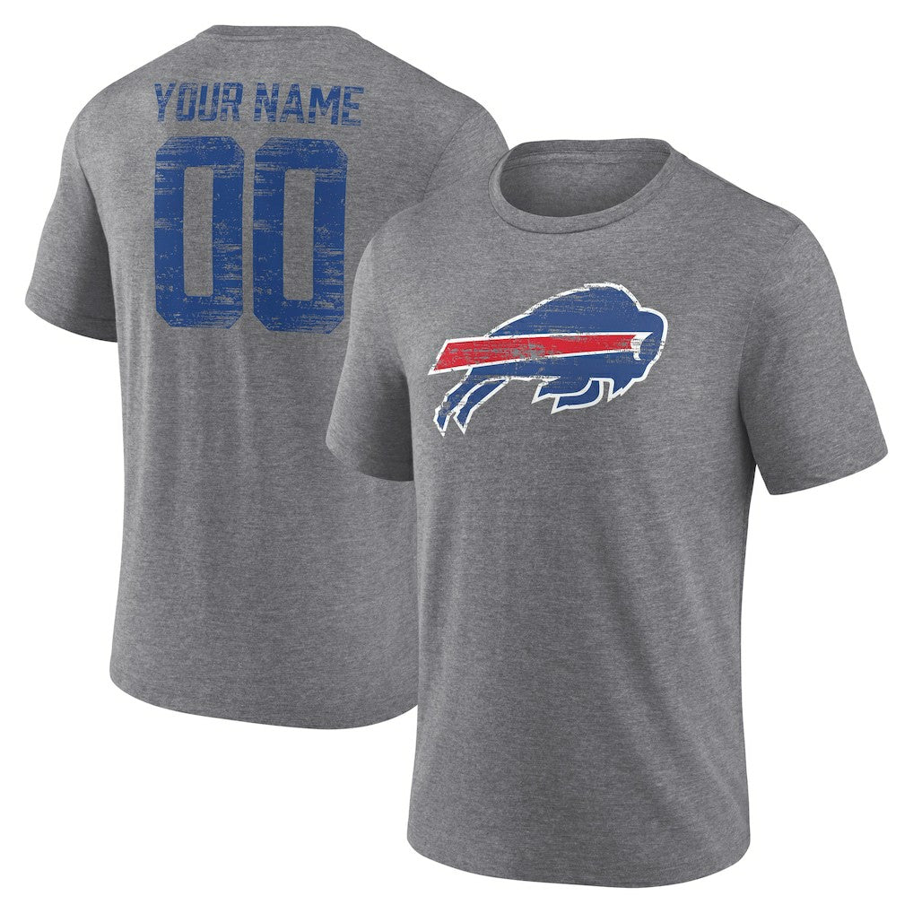 Buffalo Bills Heritage Custom Name & Number Tri-Blend T-Shirt Gray