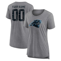Carolina Panthers Women's Heritage Custom Name & Number Tri-Blend T-Shirt Gray